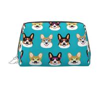 Bonito estuche de belleza portátil con estampado de gafas de corgi y bigotes, bolsa de viaje compacta con ranuras interiores organizadas para uso diario, Silver, One Size