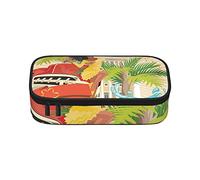 Bonito estuche de hojas de palma verdes de gran capacidad, bolsa de papelería de oficina, bolsa de cosméticos con compartimentos para niñas, niños y adultos, isla de Cuba, talla única