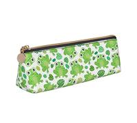 Bonito estuche de lápices con diseño de rana de dibujos animados, bolsa triangular de gran capacidad, bolsa con cremallera para mujeres, hombres, oficina y adultos