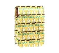Bonito estuche de lápiz labial portátil con diseño de velero amarillo para viajes, mini caja de almacenamiento de lápiz labial con espejo para mujeres y mujeres, bolsa de cosméticos de cuero, Varios colores, 9.5x2x7 cm/3.7x0.8x2.7 in