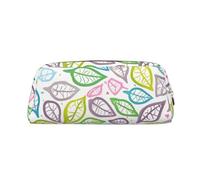 Bonito estuche de piel de zorro con cremallera para lápices, bolsa de cosméticos, ideal para hombres, mujeres, artistas, uso en casa y oficina, Líneas de follaje de colores, Talla única, Neceser