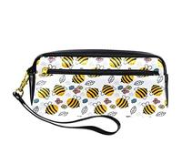 Bonito estuche de piel sintética con diseño de abejas de dibujos animados, bolsa de papelería con cremallera para niños y niñas, suministros escolares y de oficina