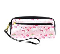 Bonito estuche de piel sintética con diseño de unicornio rosa para lápices con cremallera para niños y niñas, suministros escolares y de oficina