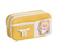 Bonito estuche de queso, organizador de papelería de gran capacidad para estudiantes de secundaria y preparatoria, bolsa multicapa para bolígrafos, color amarillo, material de poliéster, Yellowb