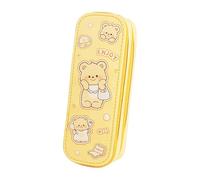 Bonito estuche de queso, organizador de papelería de gran capacidad para estudiantes de secundaria y preparatoria, bolsa multicapa para bolígrafos, color amarillo, material de poliéster, Oso de pudín