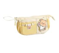 Bonito estuche de queso, organizador de papelería de gran capacidad para estudiantes de secundaria y preparatoria, bolsa multicapa para bolígrafos, color amarillo, material de poliéster, Oso amarillo