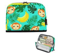 Bonito estuche grande con cremallera para lápices, diseño de mono de dibujos animados, color verde plátano, bolsa de almacenamiento para lápices, bonita bolsa para bolígrafos para niñas, papelería