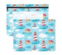 Bonito estuche para lápices azul con diseño de faro para carpeta de 3 | Ventana transparente, estuche grande para lápices, paquete de 2, carpeta de archivos A4, 3 ojales reforzados