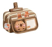 Bonito estuche para lápices Capybara, juego de papelería Kawaii, juego de bolsa de papelería con broche de felpa, bolígrafos, notas adhesivas, llavero, calcomanías, cinta correctora blanca, estuche