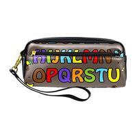 Bonito estuche para lápices con patrón del alfabeto, bolsa de piel sintética con cremallera para niños y niñas, suministros escolares y de oficina