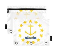 Bonito estuche para lápices de arte para carpetas de 3 anillos con diseño de la bandera del estado de Rhode Island, con cremallera, bolsillos transparentes para la escuela, 24.9 x 18.0 cm, 2 paquetes