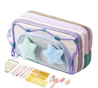 Bonito estuche para lápices, gran capacidad, organizador de artículos de papelería, material escolar para regla, borrador, marcadores, notas universitarias, viajes, cumpleaños, guardería, morado, ver