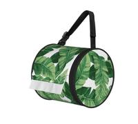 Bonito estuche redondo con estampado de hojas de palma verde con correa para el hombro, organizador portátil para viajes en el baño