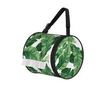 Bonito estuche redondo con estampado de hojas de palma verde con correa para el hombro, organizador portátil para viajes en el baño