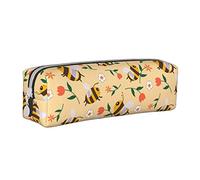 Bonito estuche redondo de cuero con diseño de abeja de miel, bolsa para lápices con cremallera para mujeres, hombres, oficina, adultos y niños