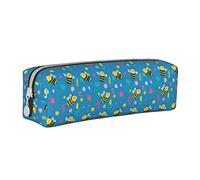Bonito estuche redondo de cuero con diseño de abeja y girasol, bolsa para lápices con cremallera para mujeres, hombres, oficina, adultos y niños