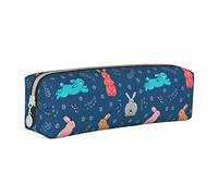 Bonito estuche redondo de cuero con diseño de conejo, bolsa para lápices con cremallera para mujeres, hombres, oficina, adultos y niños