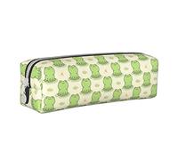 Bonito estuche redondo de piel con diseño de rana de dibujos animados, bolsa para lápices con cremallera para mujeres, hombres, oficina, adultos y niños