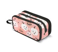 Bonito estuche rosa con cremallera para lápices de calabazas de Halloween, bonito estuche para lápices, almacenamiento de arte animal, papelería, suministros escolares, 8.8 x 3.5 x 4.33 pulgadas