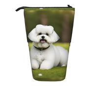 Bonito estuche telescópico con estampado de perro Bichon Frise, apto para bolsa de maquillaje multifuncional y cartera