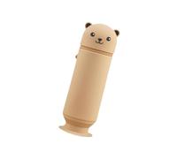 Bonito estuche telescópico de silicona suave para lápices, diseño de oso de dibujos animados, gran capacidad, con ventosa, Brown