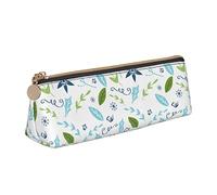Bonito estuche triangular de cuero con estampado de flores, bolsa de papelería escolar, bolsa de lápices para adolescentes