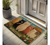 Bonito felpudo de granja de alpaca, tapete de bienvenida de llamas coloridas para decoración de cabañas de entrada al aire libre e interior, estilo rústico, impermeable, antideslizante, absorbe el