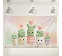 Bonito fondo de pared de cactus, adorable diseño de plantas, decoración de fiesta, fondo de fotos para interiores y exteriores con temática de corazón para baby showers, celebraciones de primavera, 71