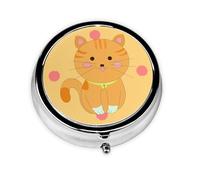 Bonito gatito de dibujos animados. Este pequeño pastillero redondo impreso es un organizador portátil de pastillas y vitaminas, perfecto para bolsillos, bolsos y viajes.