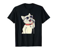 Bonito gato blanco con micrófono de karaoke para amantes de la comedia de pie Camiseta