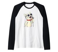 Bonito Gato Blanco con micrófono de Karaoke para Amantes de la Comedia de pie Camiseta Manga Raglan