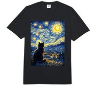 Bonito Gato Negro pacífico Inspirado en la Noche Estrellada de Van Gogh Comfort Colors Adult Heavyweight T-Shirt