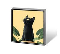 Bonito gato negro sentado en maceta beige, broches y alfileres unisex cuadrados ligeros para solapa, joyería para ropa, chal y sombrero
