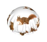 Bonito gorro de ducha con estampado de ardilla para mujer, ligero, reutilizable, suave, impermeable, a prueba de fugas.