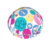 Bonito gorro de ducha con estampado de enfermera, doble capa, transpirable, correa elástica ajustable, artículos esenciales duraderos para viajes de hotel