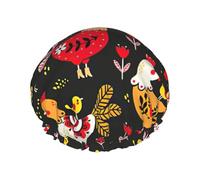 Bonito gorro de ducha con estampado de gallo para mujer, ligero, reutilizable, suave, impermeable, a prueba de fugas.