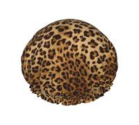 Bonito gorro de ducha con estampado de leopardo para mujer, ligero, reutilizable, suave, impermeable, a prueba de fugas.