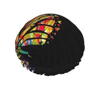 Bonito gorro de ducha con estampado de mariposa para mujer, grande, lavable, banda elástica para el cabello, gorro de ducha