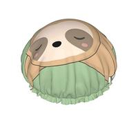 Bonito gorro de ducha con estampado de Panda y perezoso para mujer, gorros de ducha de tela de doble capa reutilizables, gorros de pelo para niñas