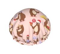 Bonito gorro de ducha con estampado de perezoso - Gorro de baño reutilizable, doble capa, correa elástica ajustable, esencial para viaje duradero