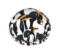 Bonito gorro de ducha grande con estampado de pingüino, protector de pelo de doble capa para el cuidado facial, envoltura reutilizable para el cabello