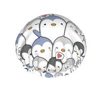 Bonito gorro de ducha ligero con estampado de pingüino para mujeres y hombres, gorro reutilizable suave y gorro de baño