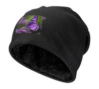 Bonito gorro de invierno con estampado de mariposas moradas para hombres y mujeres, gorro cálido para correr, ciclismo, esquí, Negro, talla única