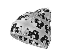 Bonito gorro de punto con estampado de oso de botella de leche, cálido y elástico, adecuado para viajes, uso diario o como parte de la coordinación de atuendos. Negro