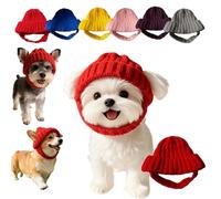 Bonito Gorro de Punto para Perros y Gatos, Gorro de Punto Rojo con Orejeras, Gorro de Invierno Suave con Agujeros para Las Orejas, diseño anticaídas (Rosso)