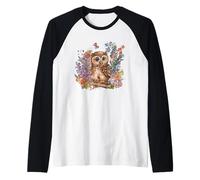 Bonito gráfico de Cottagecore con diseño de búho Floral para niñas y Mujeres Camiseta Manga Raglan