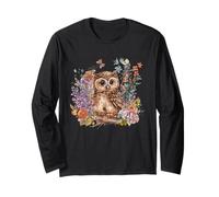 Bonito gráfico de Cottagecore con diseño de búho Floral para niñas y Mujeres Manga Larga