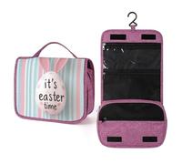 Bonito huevo de Pascua con orejas de conejo, neceser de viaje para mujer, organizador de maquillaje colgante con gancho para champú