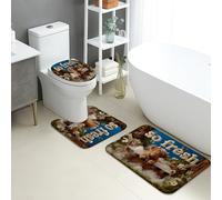 Bonito juego de 3 alfombrillas de baño, diseño de oso fresco y flores, absorbentes, antideslizantes, en forma de U, lavables, de franela de secado rápido