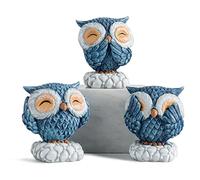 Bonito Juego de 3 estatuas de búhos, Decoraciones de búho de Resina Azul para decoración del hogar, Figuras Modernas AWNR para Sala de Estar y Dormitorio, Regalos para los Amantes de los búhos